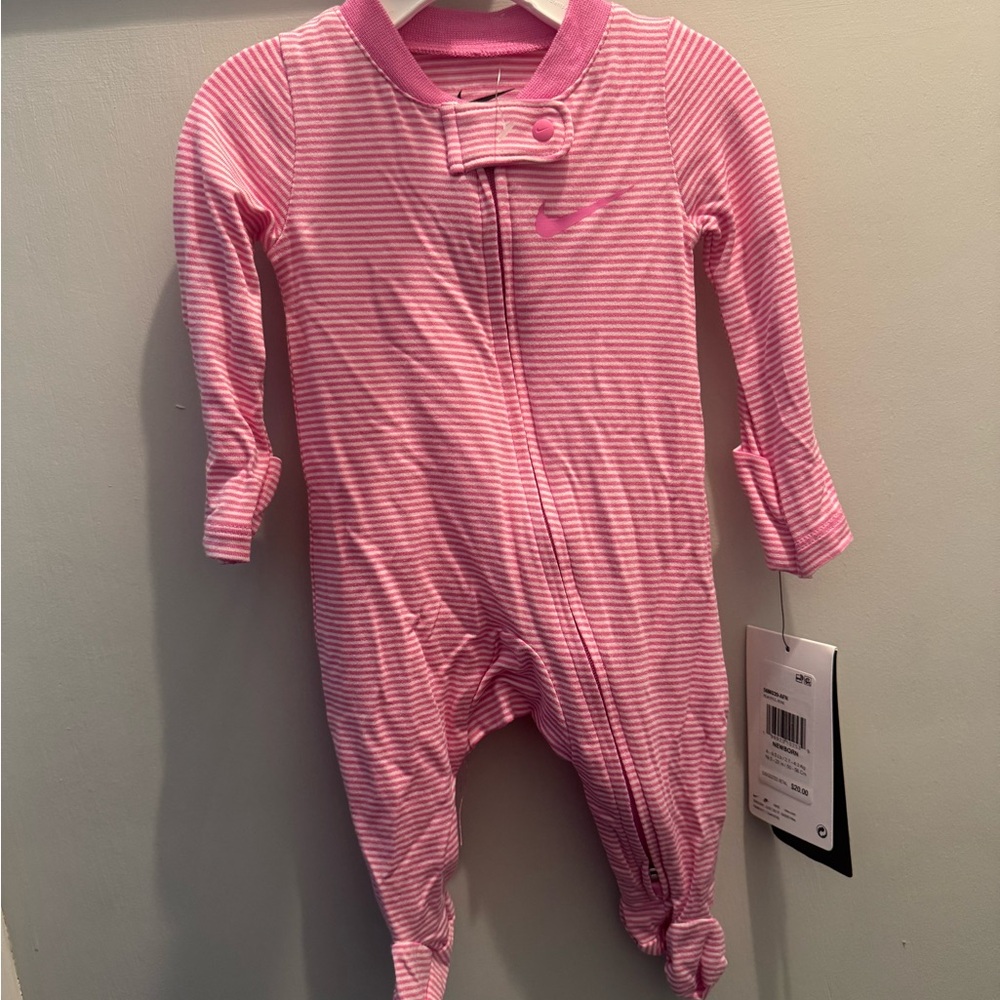 Nike Kids Pink and White Striped Footie